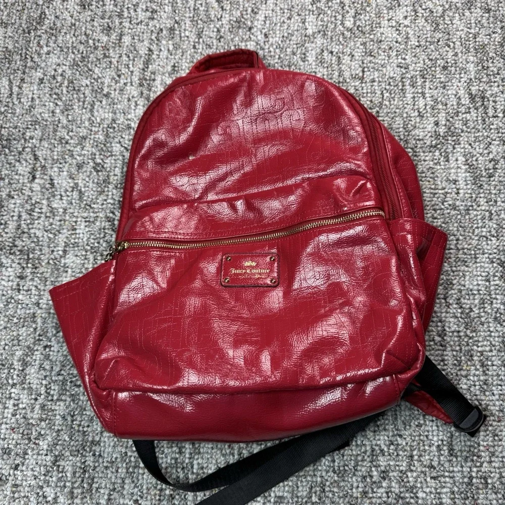 Juicy Couture Mini Backpack Logo Bag Faux Leather Cherry Red